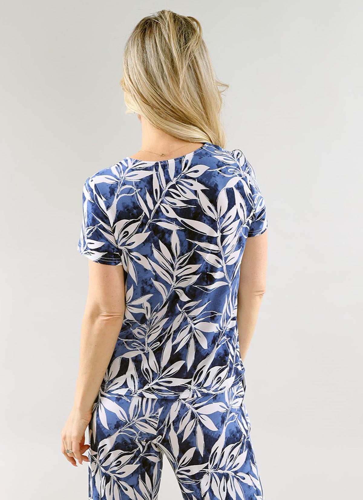 Michael Tyler - SS Top in A/S Denim Tropical Printed Top - Gayle's Fashions