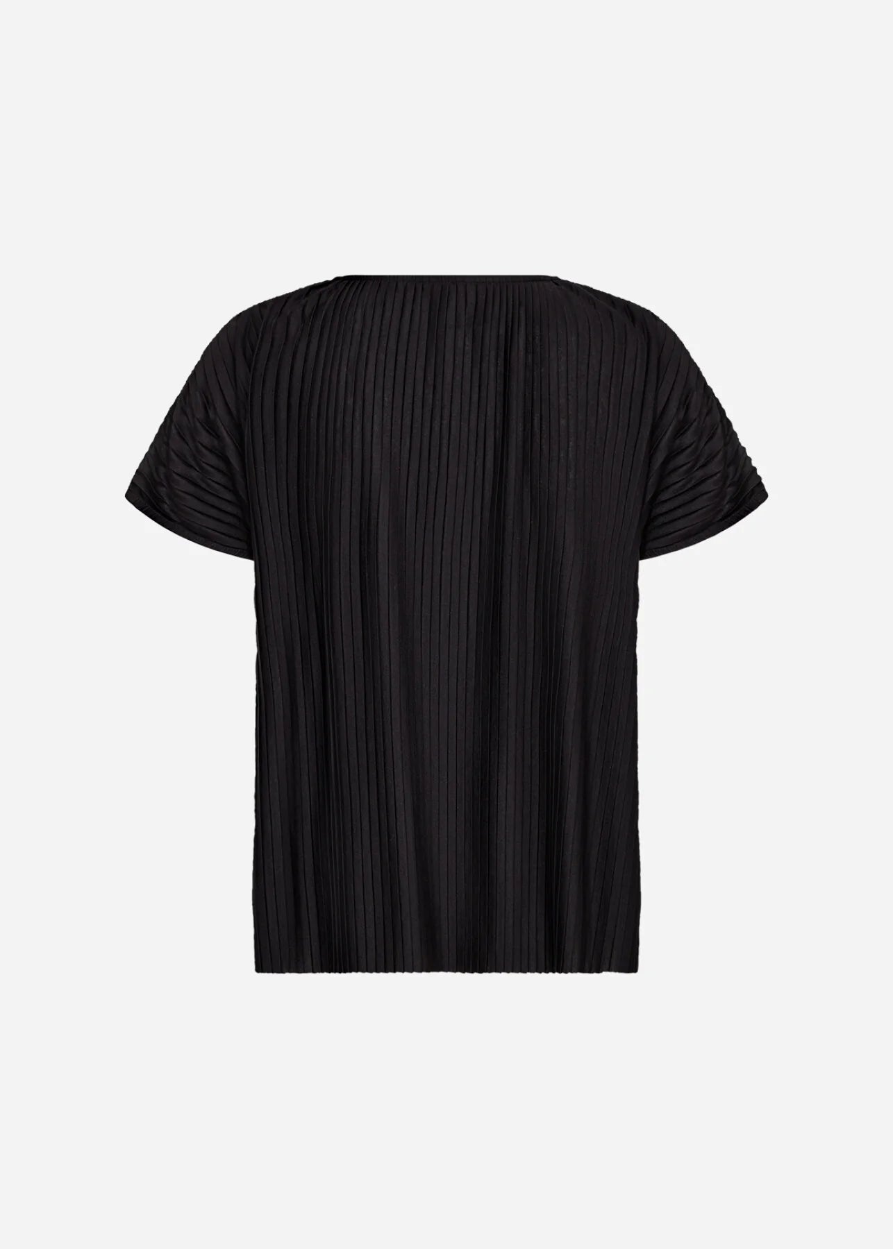 Back view of the waist-length pleated knit top in soft viscose blend by Soya Concept.