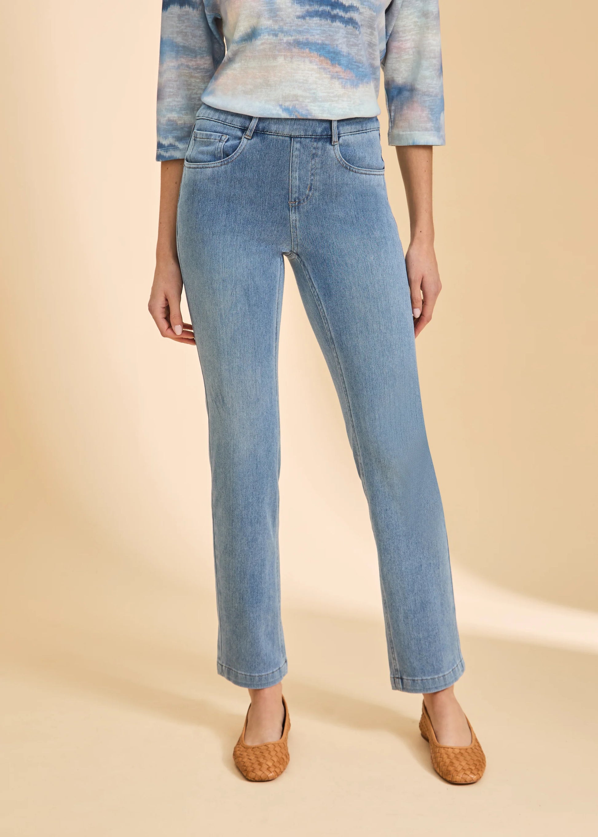 FDJ - Pull-On Straight Leg Denim, Light Denim - Gayle's Fashions