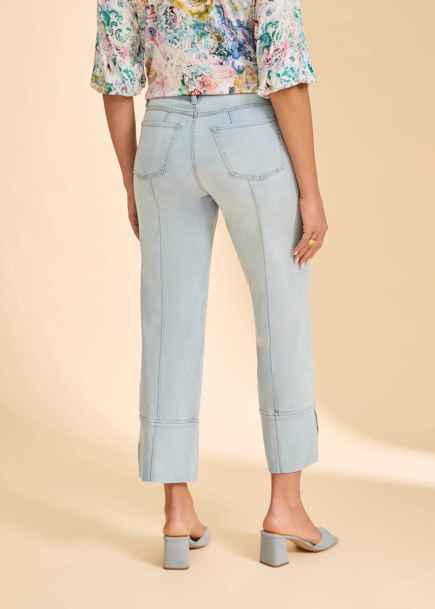 FDJ - Olivia Wide Cuffed Ankle Denim, Light Blue - Gayle's Fashions