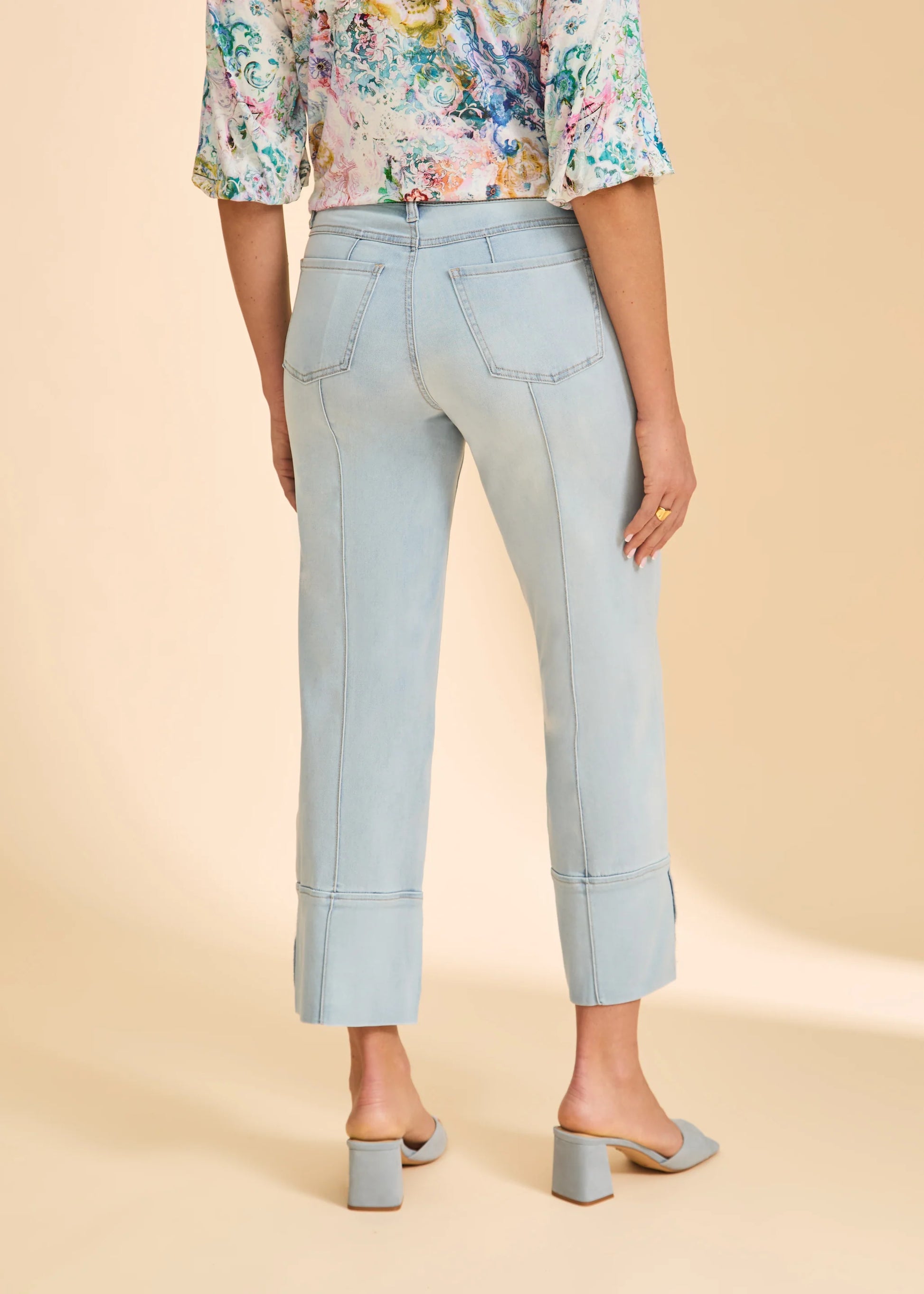FDJ - Olivia Wide Cuffed Ankle Denim, Light Blue - Gayle's Fashions