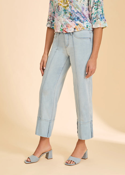 FDJ - Olivia Wide Cuffed Ankle Denim, Light Blue - Gayle's Fashions