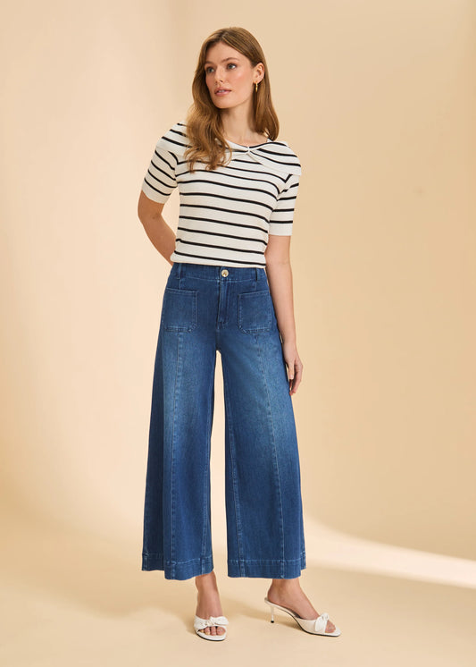 FDJ - Pull-On Wide Crop Denim, Blue Denim - Gayle's Fashions