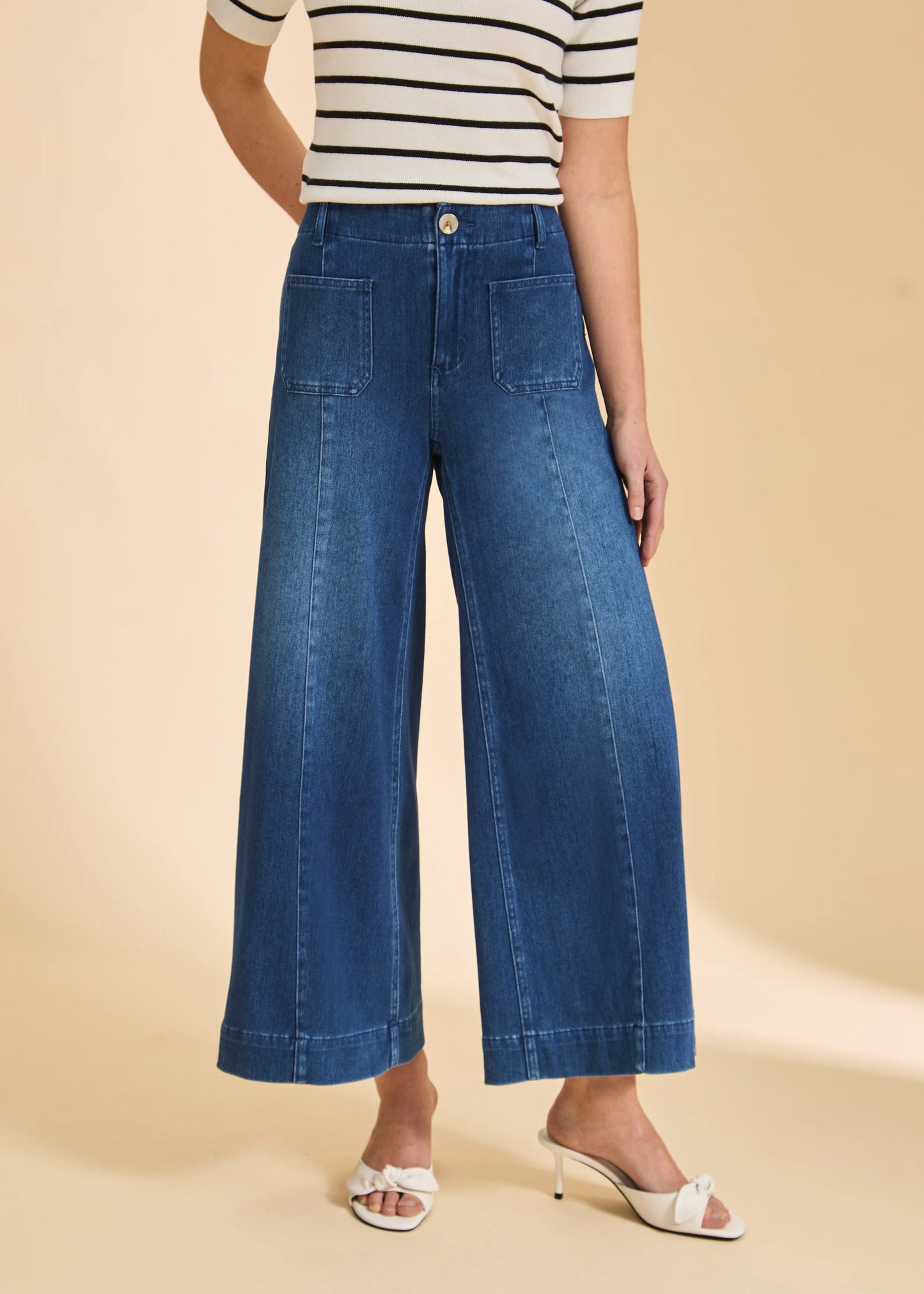 FDJ - Pull-On Wide Crop Denim, Blue Denim - Gayle's Fashions