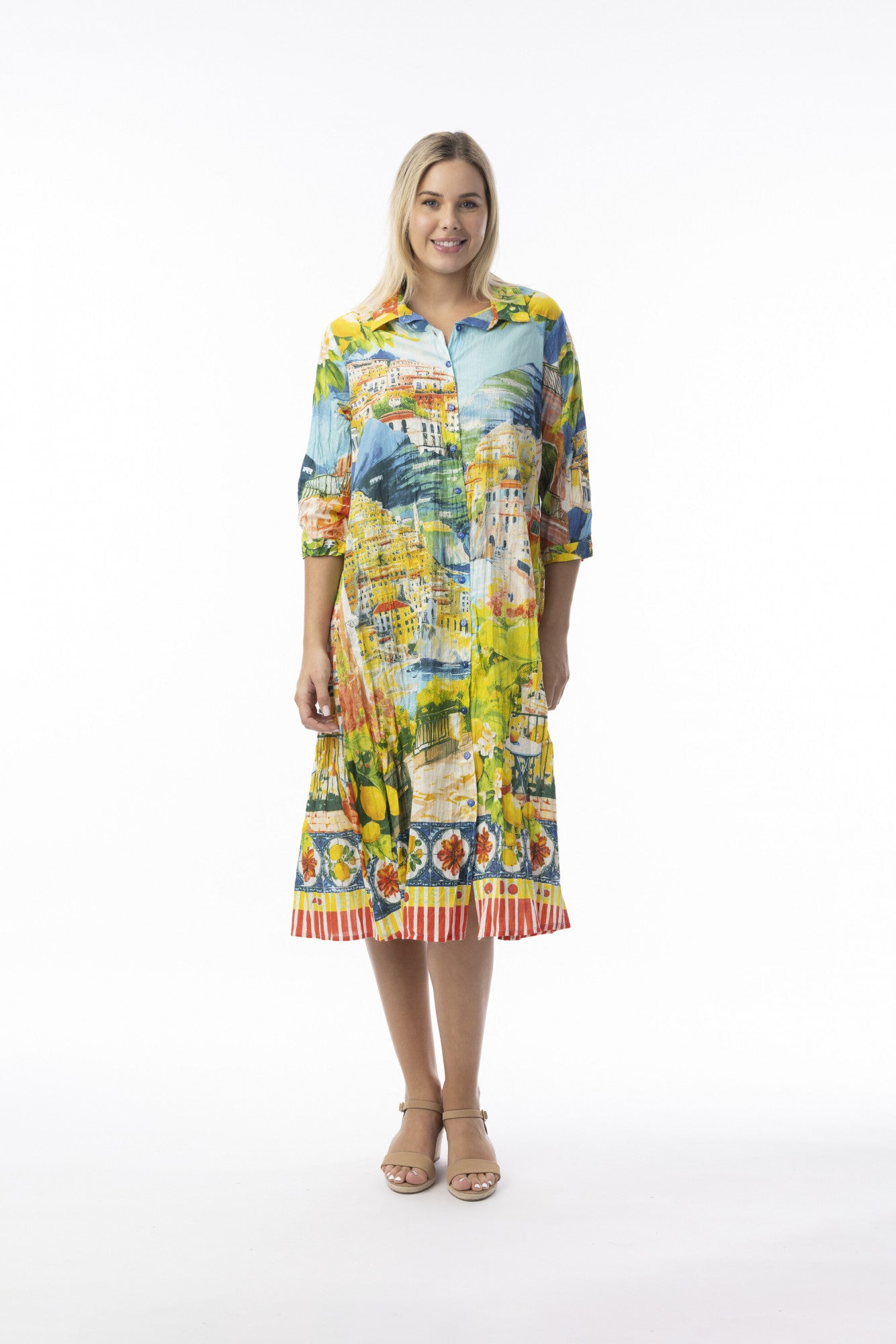 Orientique – Button-Down Collared Shirt Dress, Amalfi