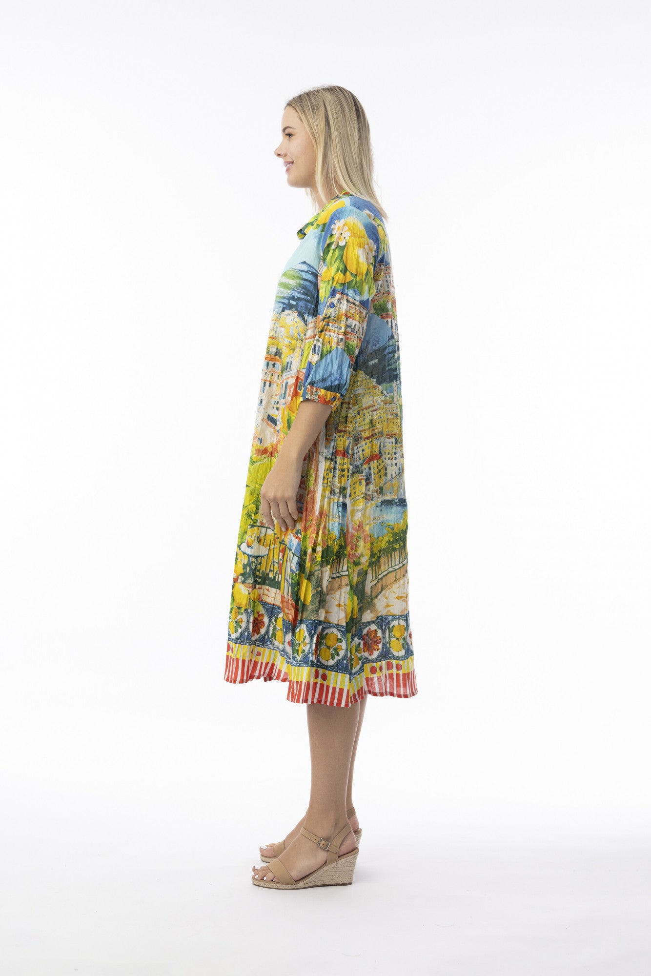 Orientique – Button-Down Collared Shirt Dress, Amalfi