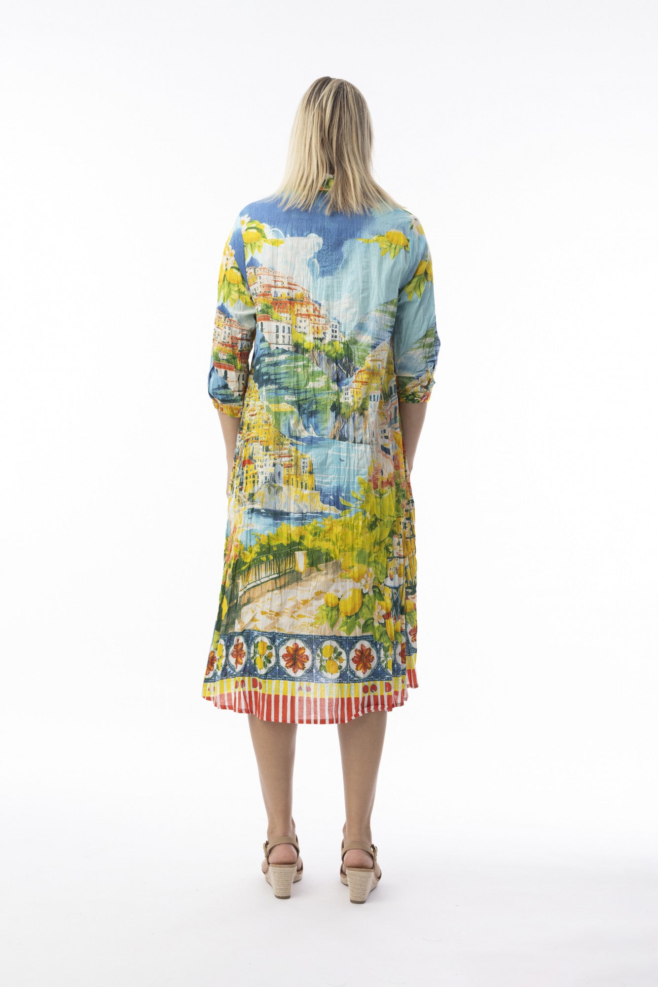 Orientique – Button-Down Collared Shirt Dress, Amalfi