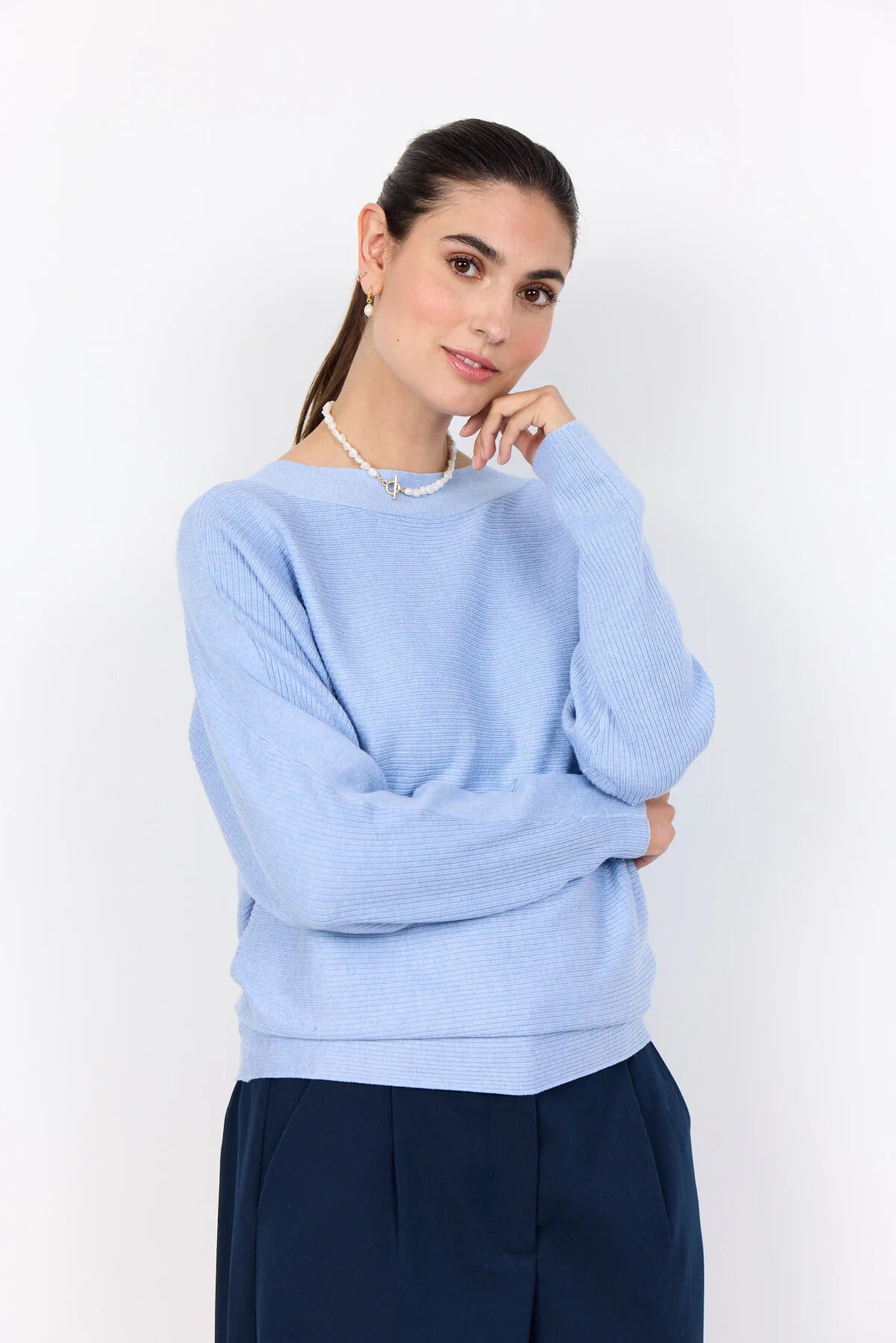 Soya Concept – DOLLIE 663, Batwing Knit Pullover (Light Blue) - Gayle's Fashions