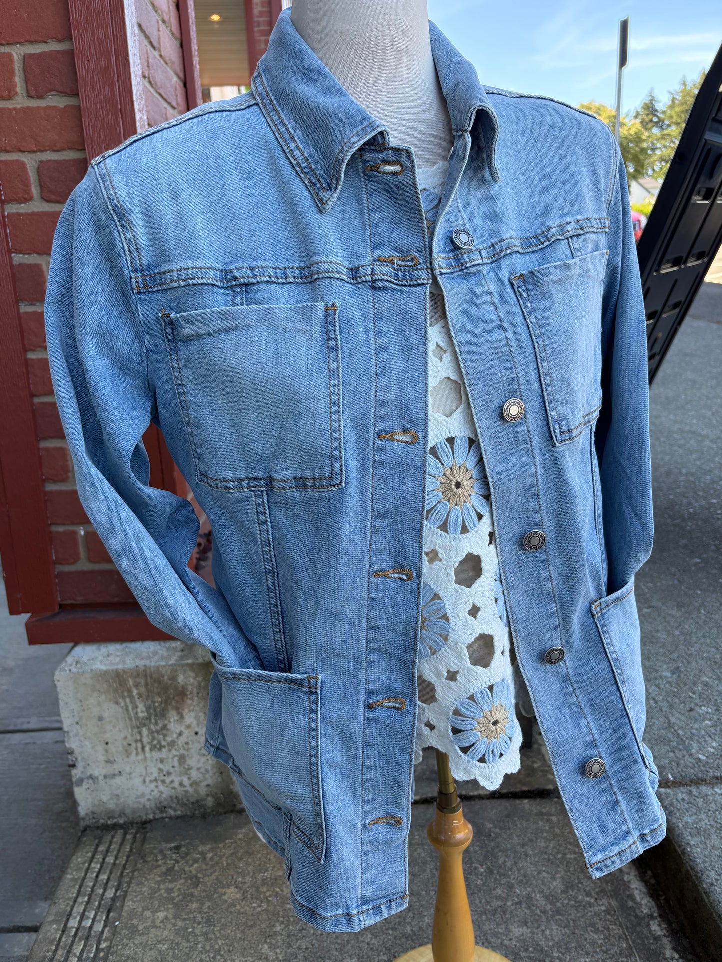 Orly – Denim Jacket with Belt (Faded Blue)
