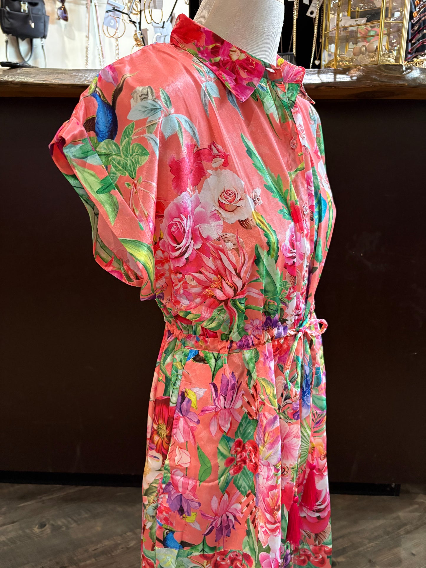 Angeleye – Peach Floral Shirt Dress - Gayle's Fashions