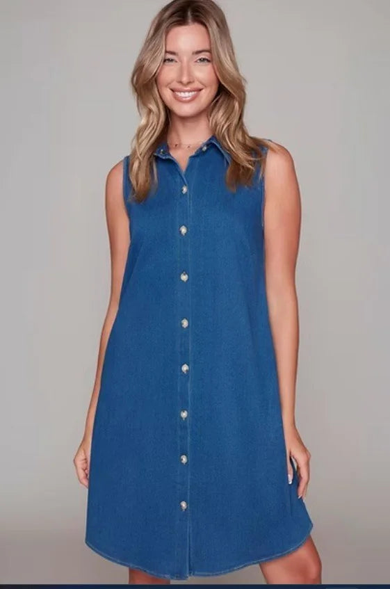 Compli K – Stretch Denim Collared Shift Dress with Pockets