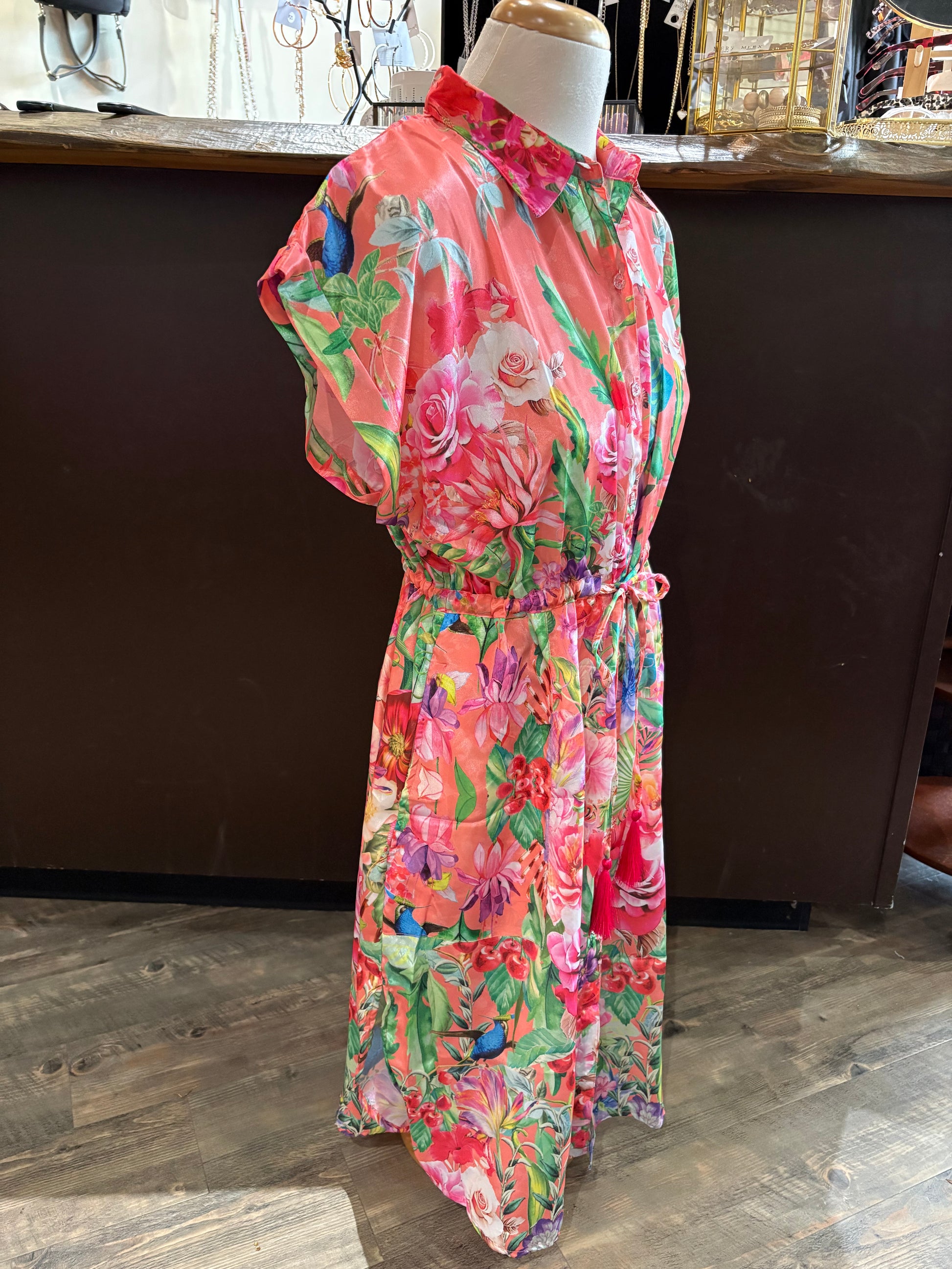 Angeleye – Peach Floral Shirt Dress - Gayle's Fashions