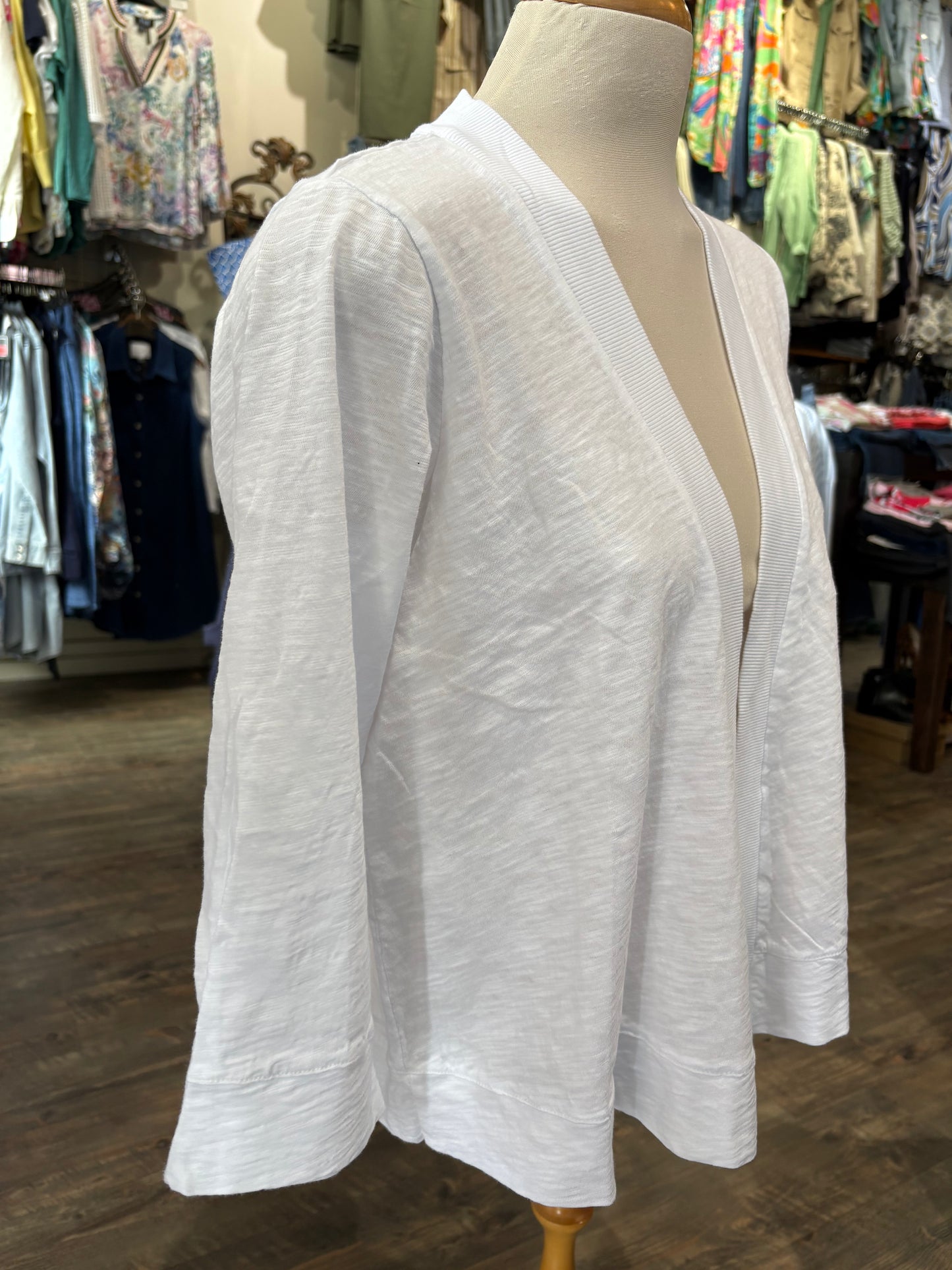 Mododoc – Half Sleeve Ribbed Trim Cardigan, White