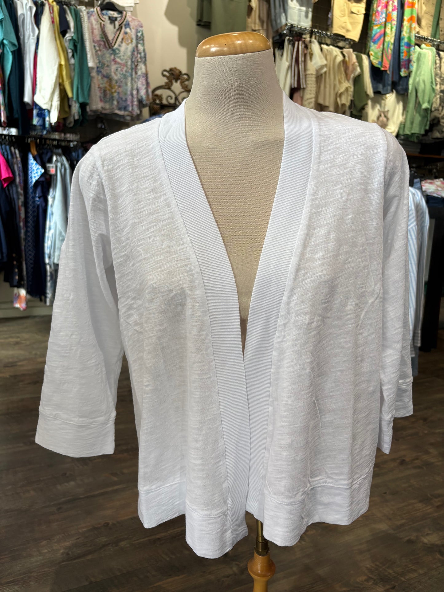 Mododoc – Half Sleeve Ribbed Trim Cardigan, White