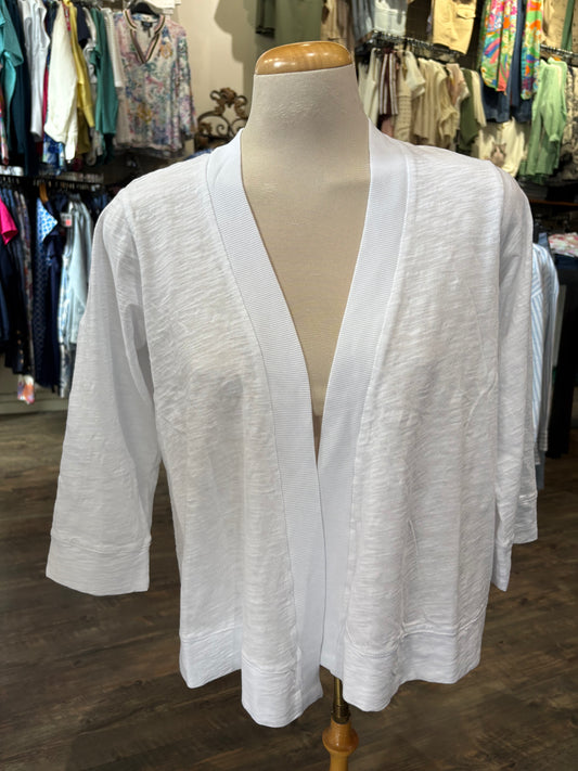 Mododoc – Half Sleeve Ribbed Trim Cardigan, White