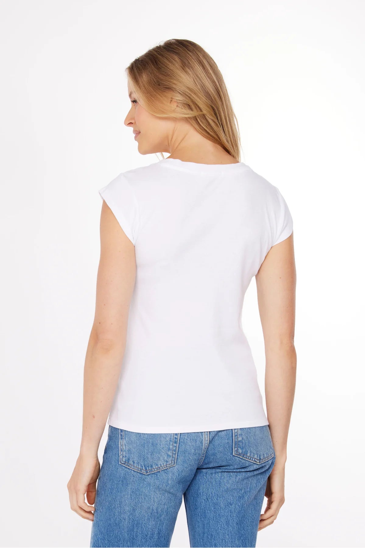 Mododoc – V-Neck Cap Sleeve Tee, White