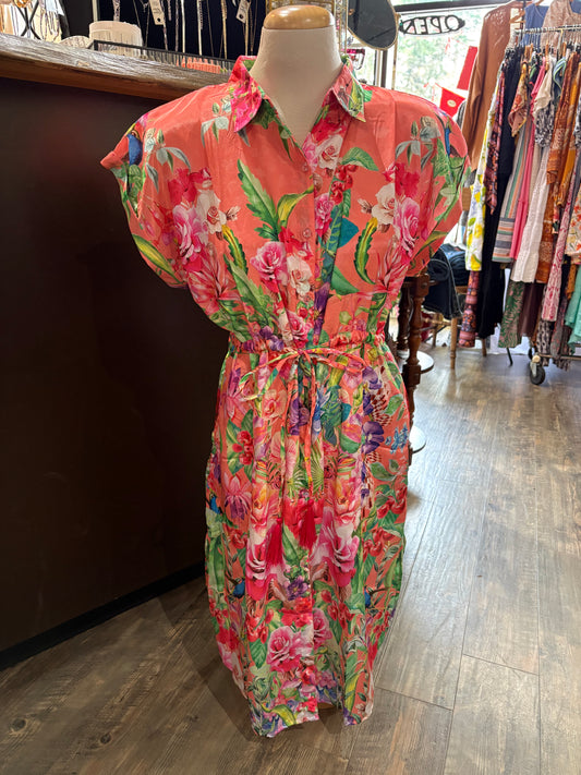 Angeleye – Peach Floral Shirt Dress - Gayle's Fashions