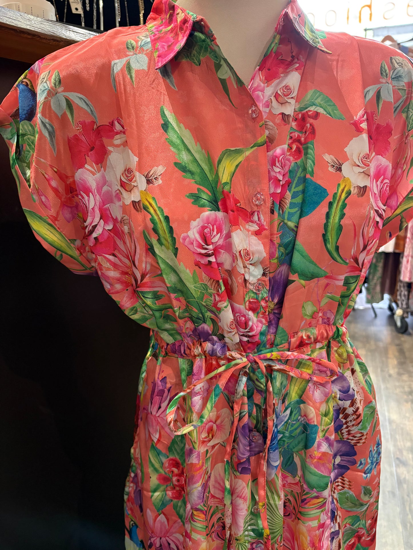 Angeleye – Peach Floral Shirt Dress - Gayle's Fashions