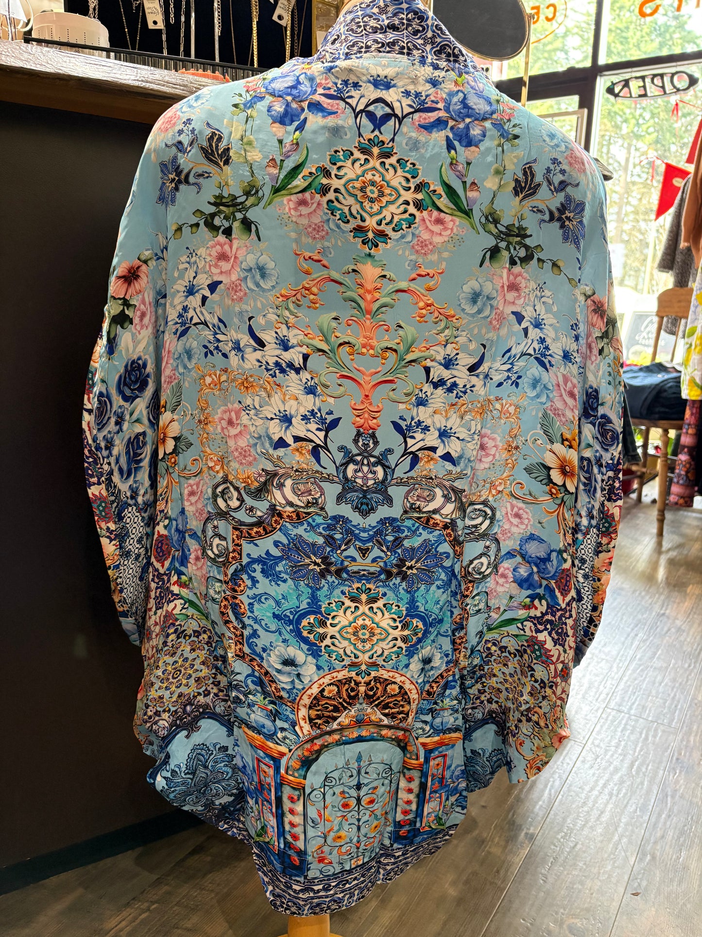 Angeleye – Blue Print Kimono with Rhinestone Details - Gayle's Fashions