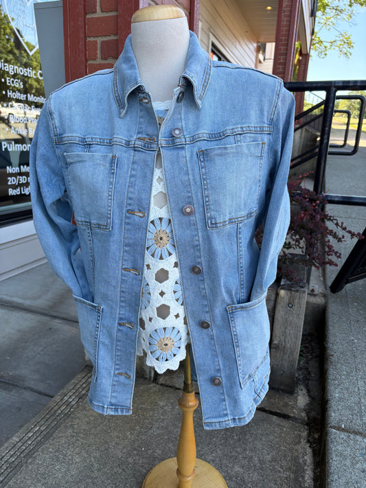 Orly – Denim Jacket with Belt (Faded Blue)