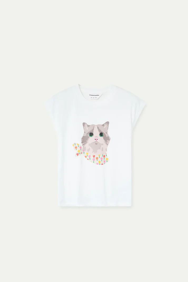 Compañía Fantástica – Cat Print Wide Shoulder Tee