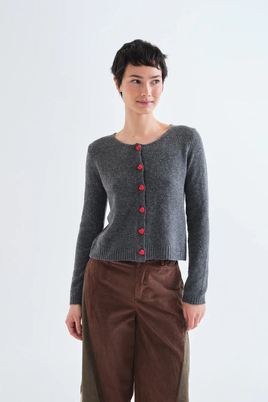 Compañía Fantástica - Cardigan with Heart Buttons, Dark Grey