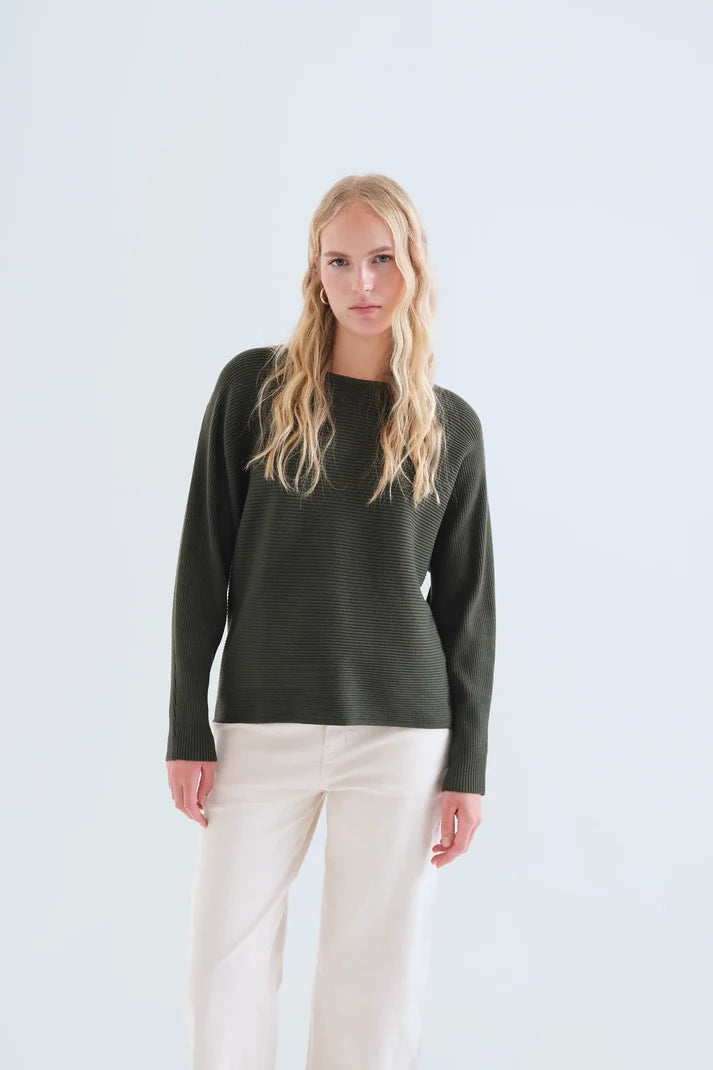Compañía Fantástica - Striped Knit Sweater, Olive Green