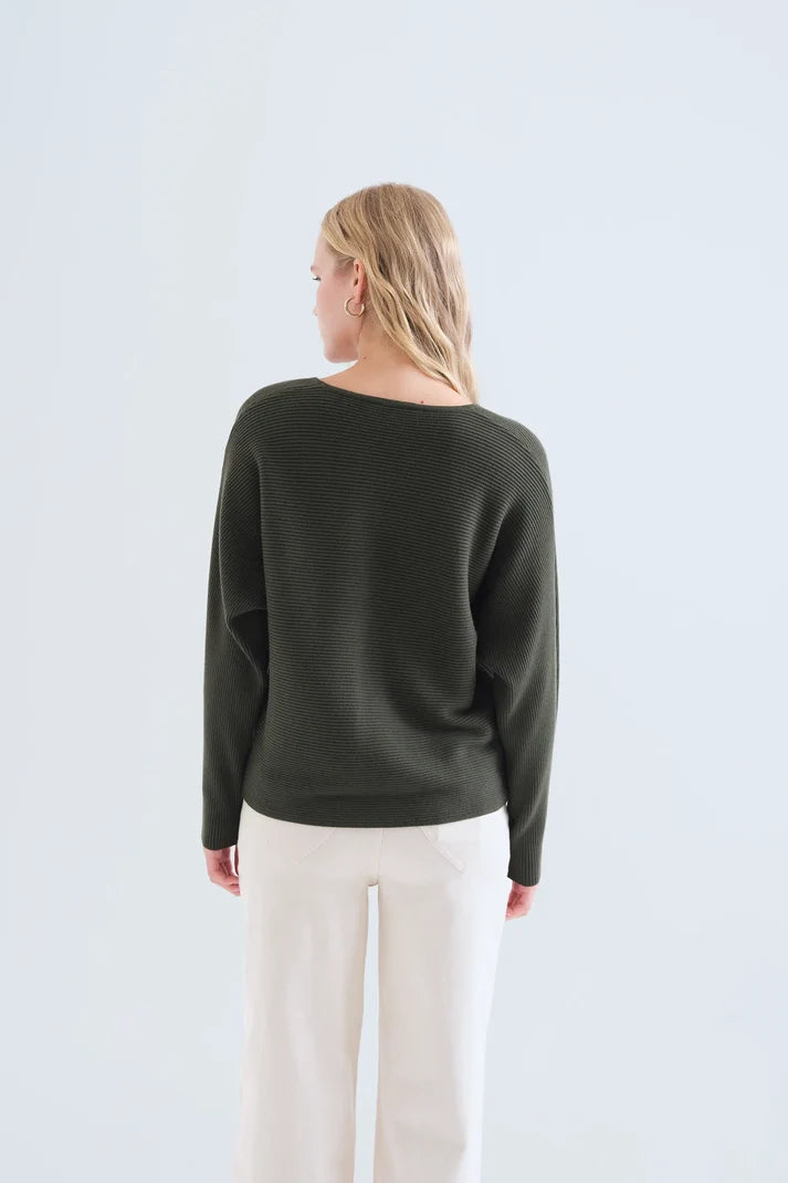 Compañía Fantástica - Striped Knit Sweater, Olive Green