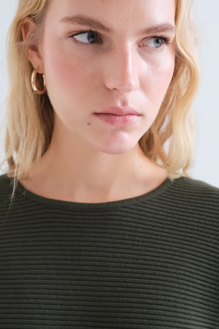 Compañía Fantástica - Striped Knit Sweater, Olive Green