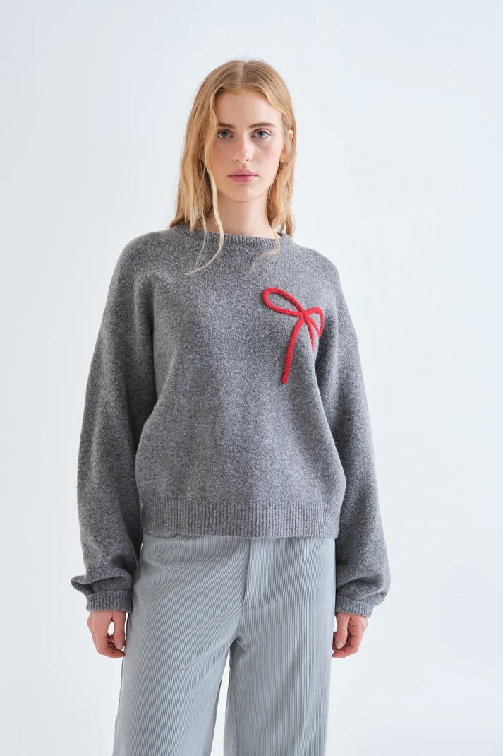 Compañía Fantástica - Red Bow Sweater, Grey