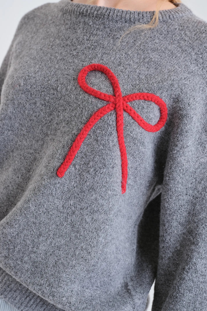 Compañía Fantástica - Red Bow Sweater, Grey
