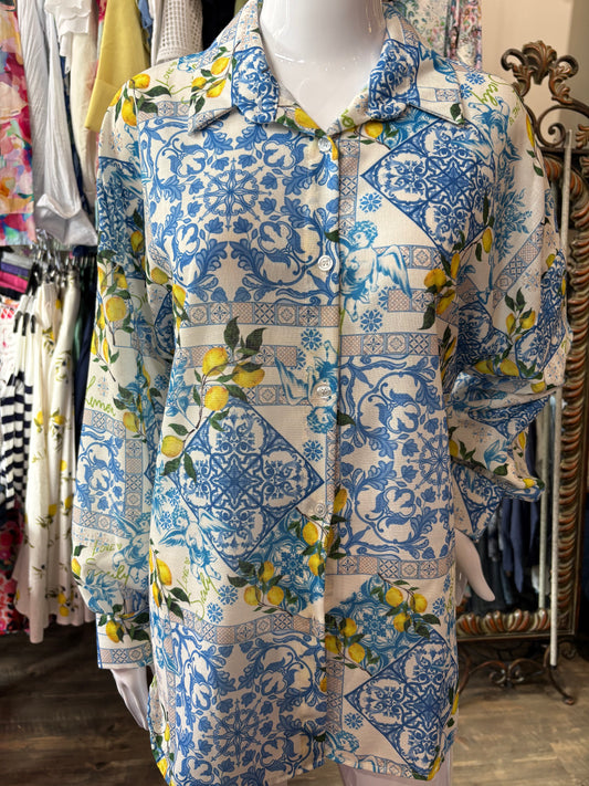 Jessica Laura – Long Sleeve Lemon Print Cover-Up Top