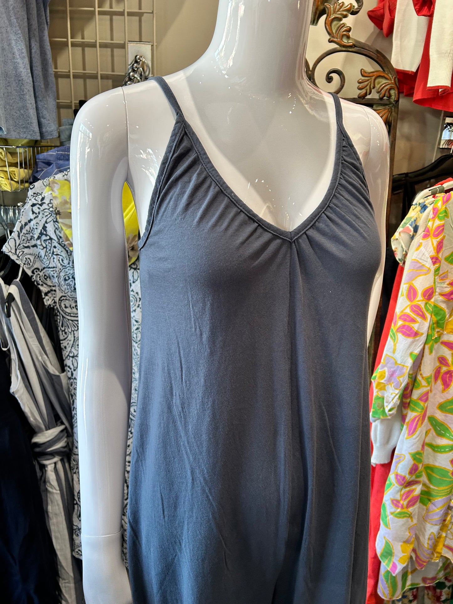 Bobi - Shirred V-Neck Wide Leg Jumpsuit