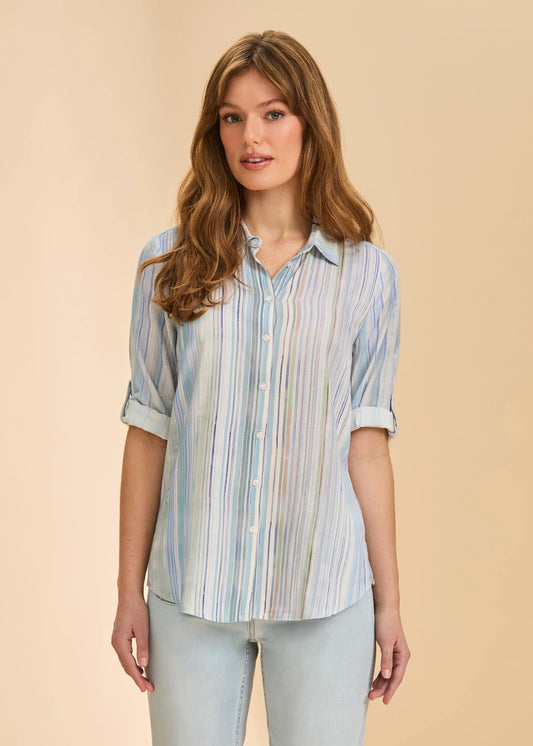 FDJ - Roll Up Sleeve Shirt, Alana Stripe - Gayle's Fashions
