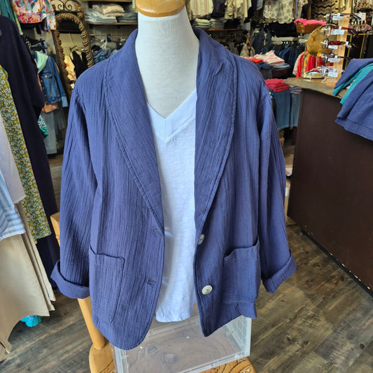 Mododoc – Long Sleeve Summer Button Front Jacket (Sailor Blue)