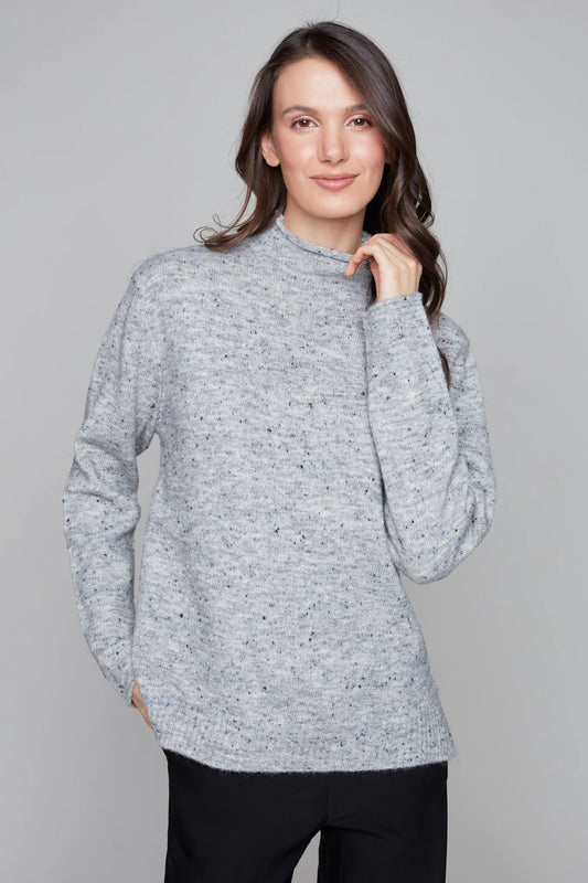 Carré Noir - Funnel Neck Sweater in Heather Grey