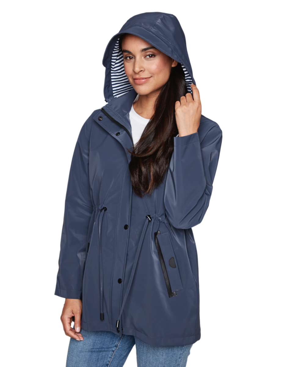 Carré Noir - Lined Hooded Raincoat with Cinch Waist