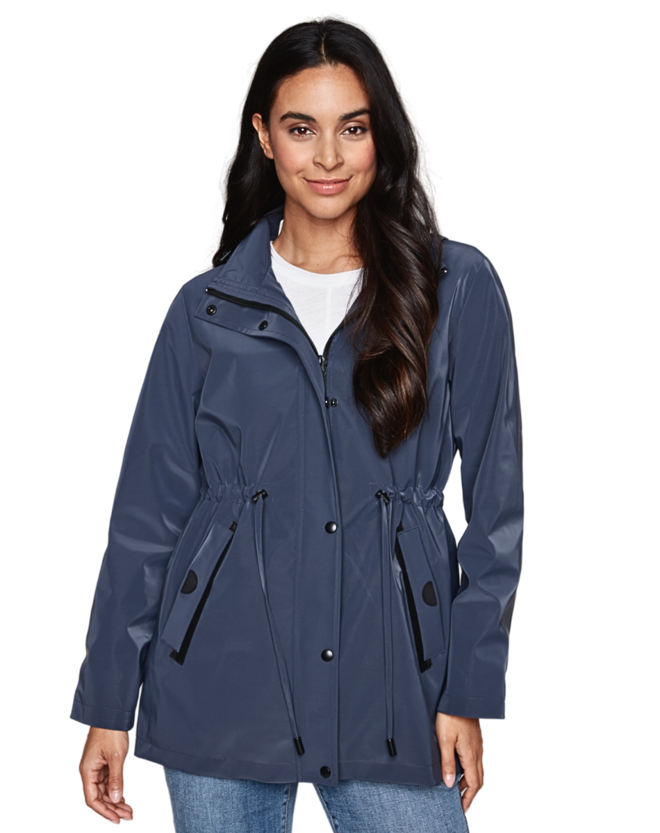 Carré Noir - Lined Hooded Raincoat with Cinch Waist