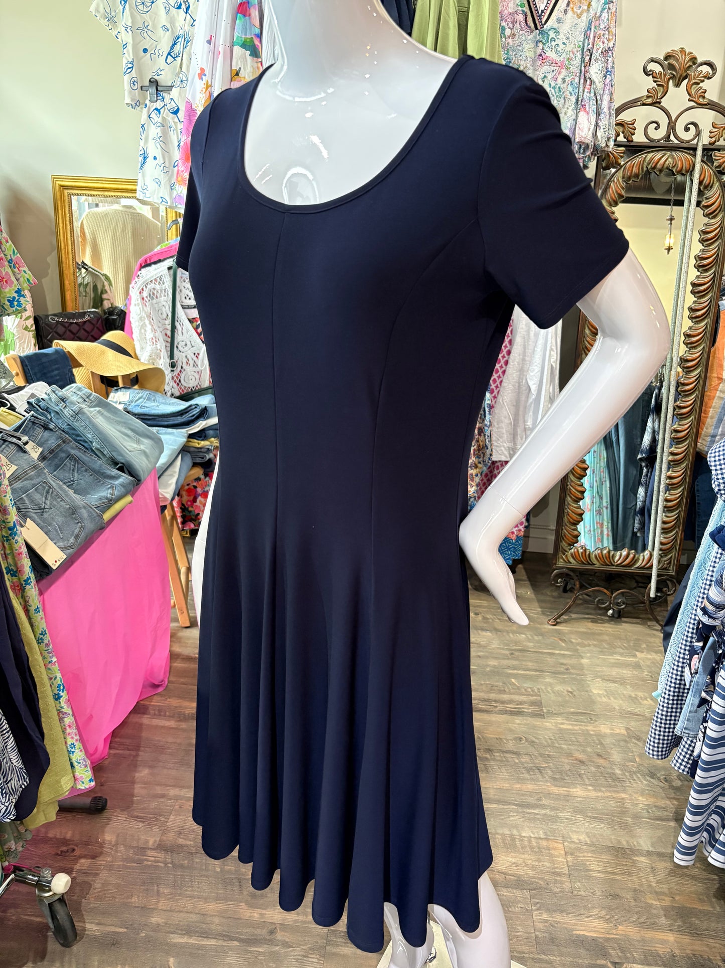 Compli K – Navy Cap Sleeve Fit & Flare Dress
