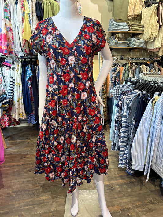 Dress Addict – Cap Sleeve V-Neck Midi Dress with Front Pockets