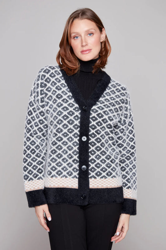Carré Noir - Diamond Jacquard Button Cardigan