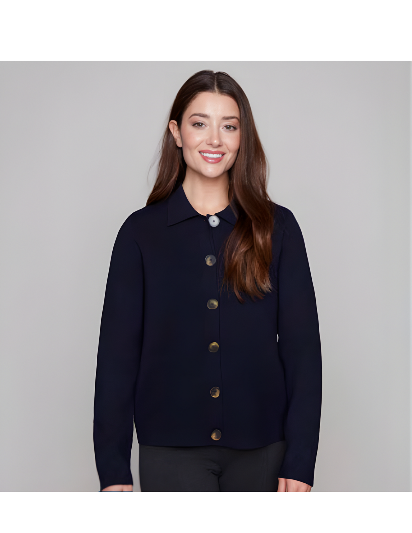 Carré Noir - Collared Button-Down Knit Cardigan, Navy