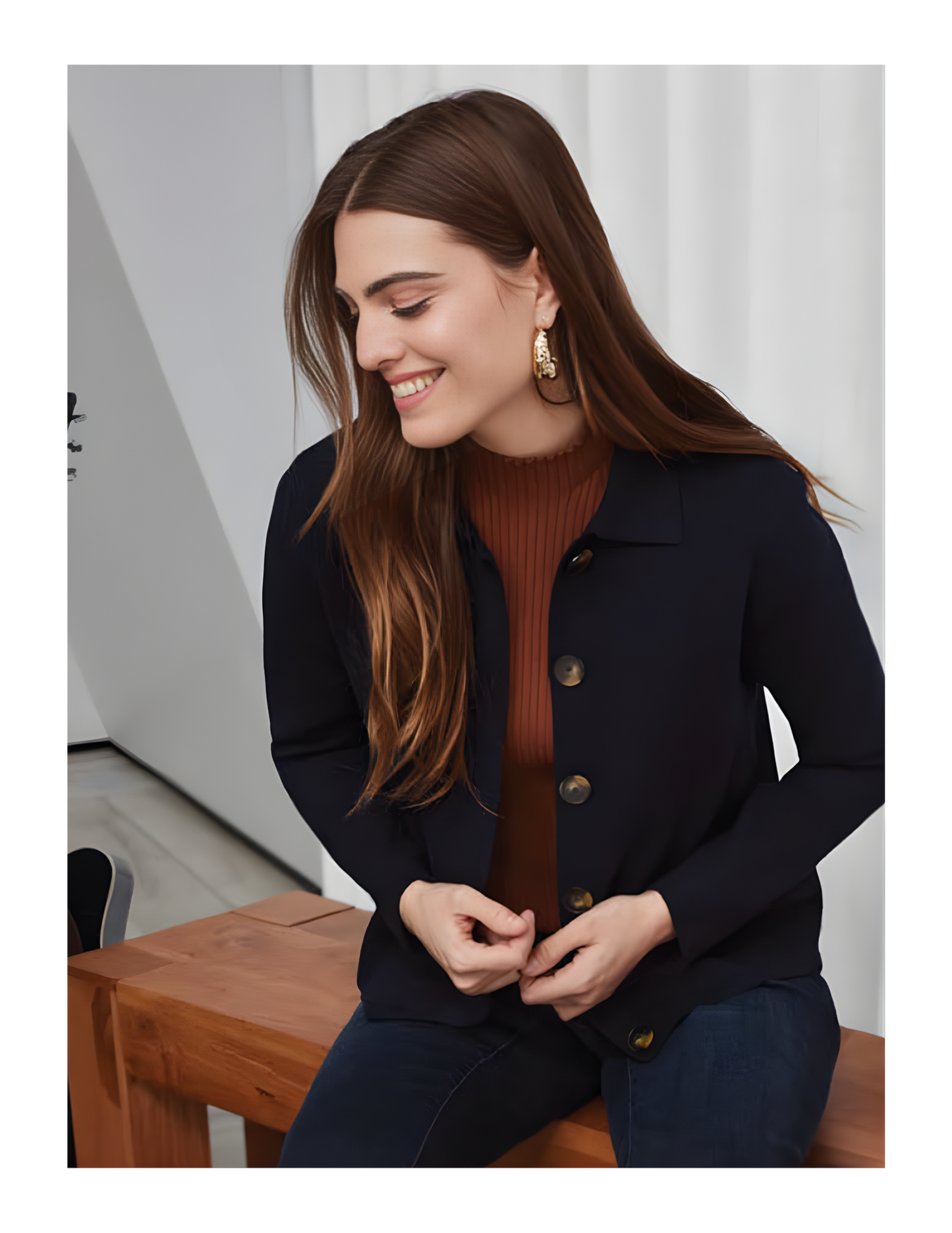 Carré Noir - Collared Button-Down Knit Cardigan, Navy