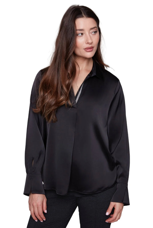 Carré Noir - Satin Blouse with Lapel Detail