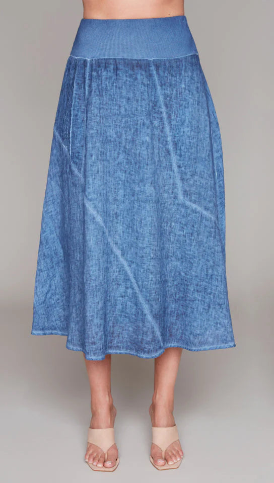 Compli K – Denim Coloured Linen Pull-On Skirt