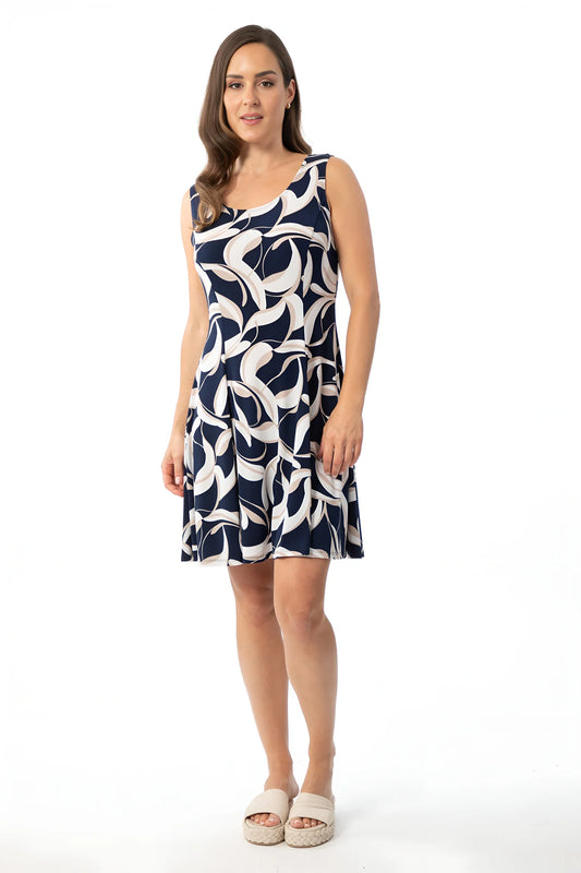 Bali – Sleeveless Knee-Length Fit and Flare Dress (Navy/Beige/White) - Gayle's Fashions