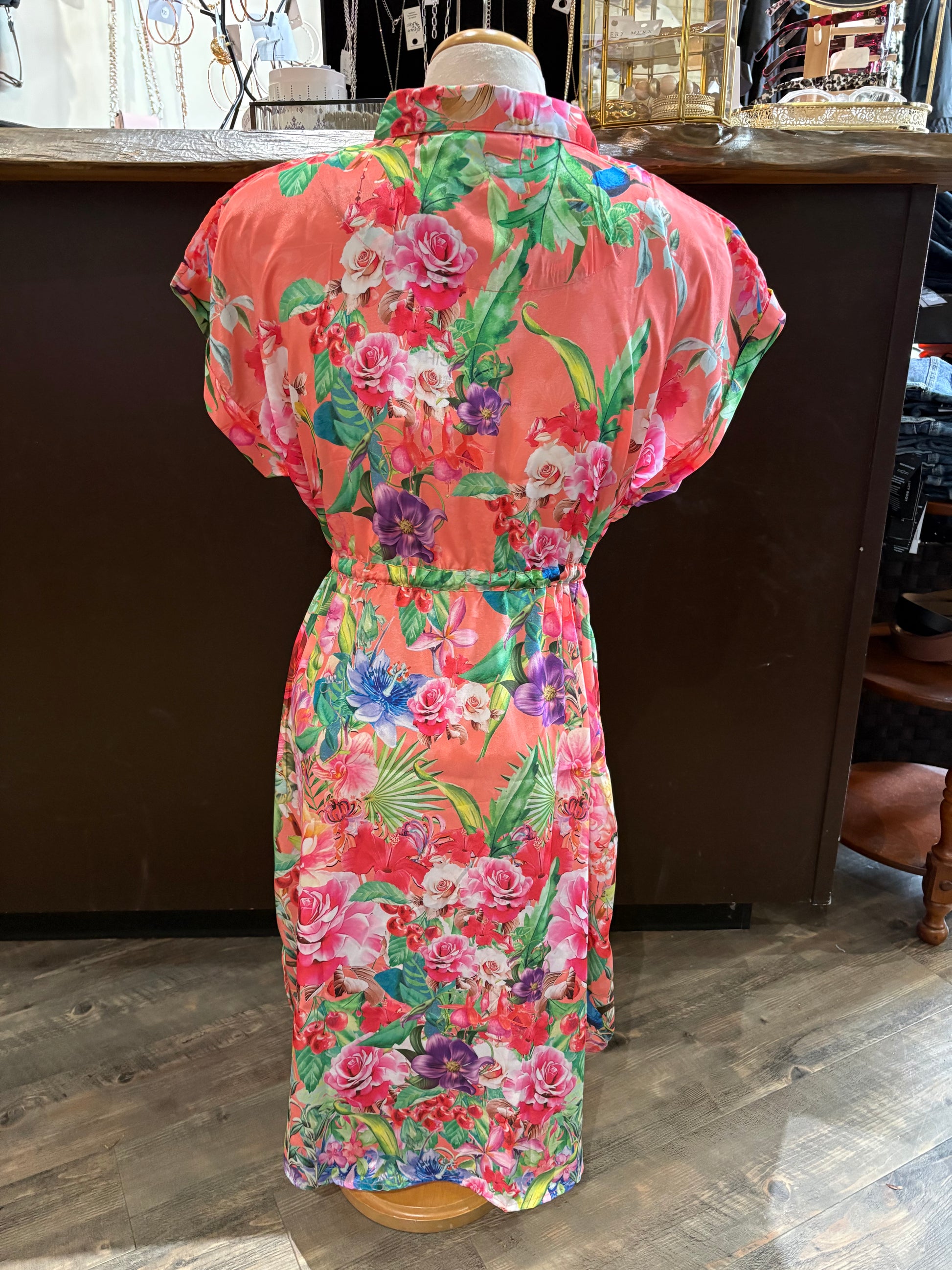 Angeleye – Peach Floral Shirt Dress - Gayle's Fashions