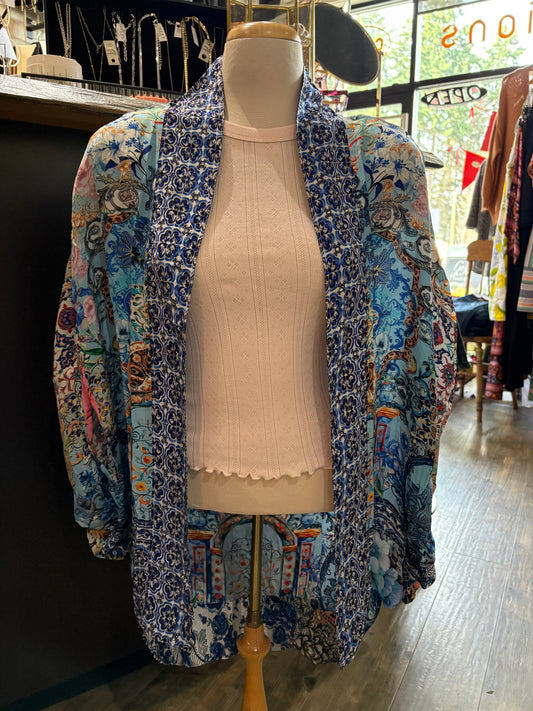Angeleye – Blue Print Kimono with Rhinestone Details - Gayle's Fashions