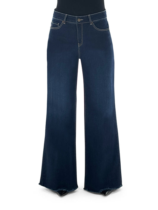 Orly - Stretch Denim Wide Leg Jeans with Raw Hem