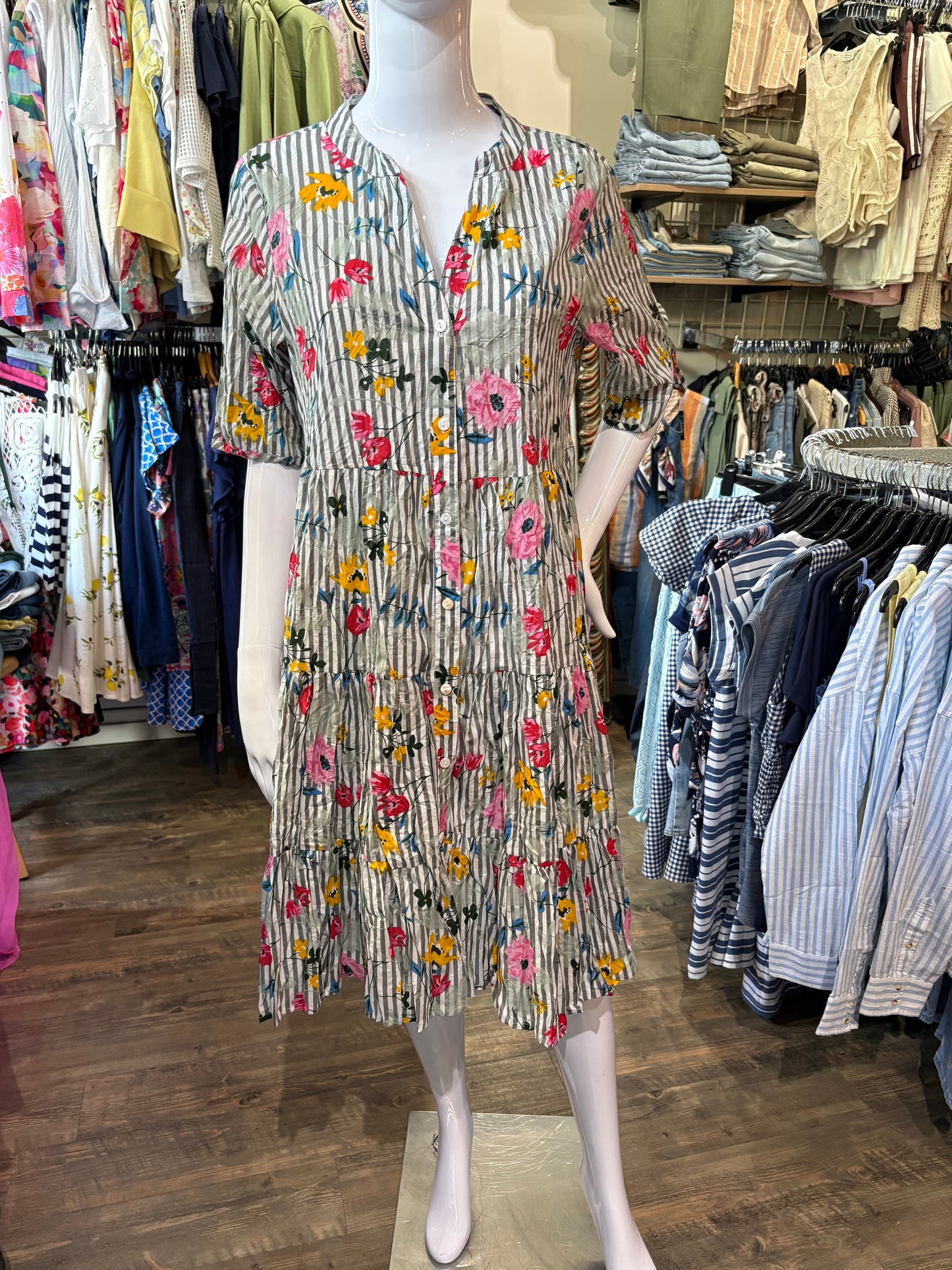 Dress Addict – Stripe Button-Up Fit & Flare Dress